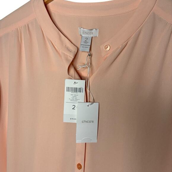Chico's Top Size 2 (L) Soft Weave Tawny 3/4 Sleeve Pillowy Peach Button Up - Picture 3 of 6